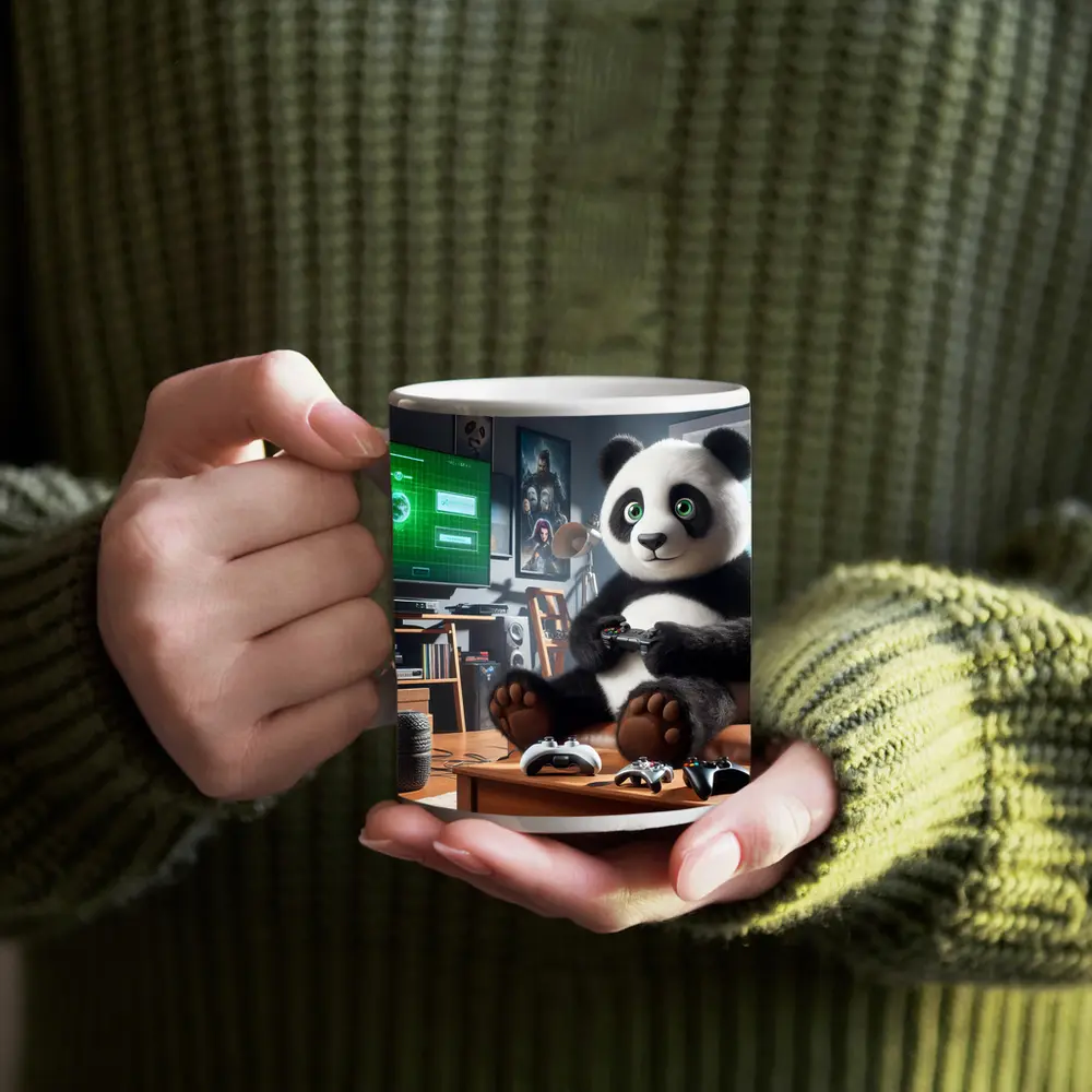 Panda Playing Video Games Cozy Living Room – Mugs
