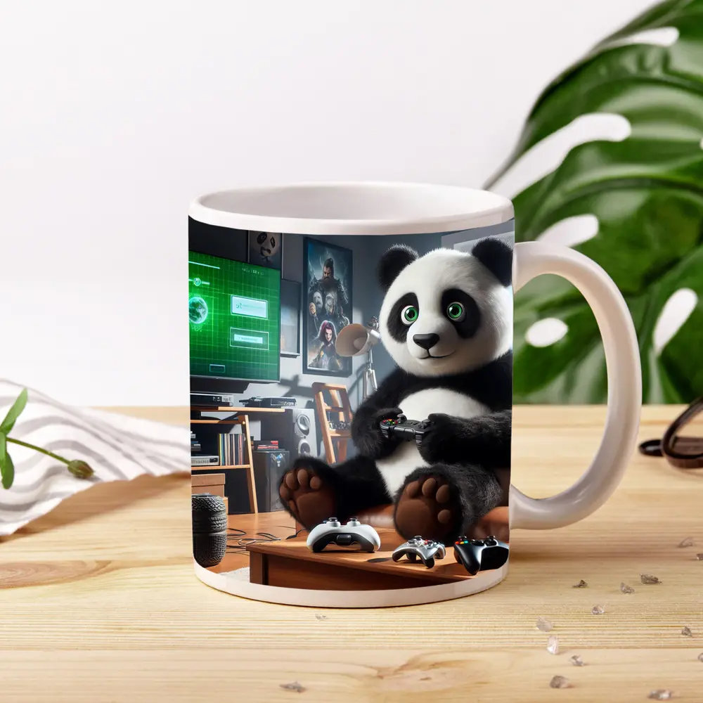 Panda Playing Video Games Cozy Living Room – Mugs