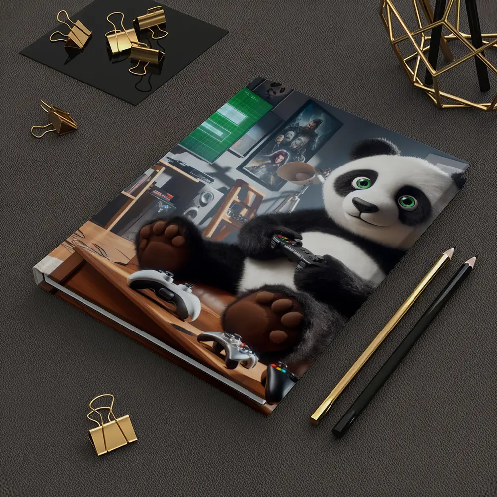 Panda Playing Video Games Cozy Living Room – Notebooks