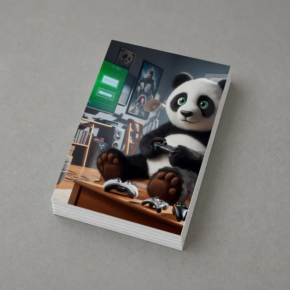 Panda Playing Video Games Cozy Living Room – Postcards