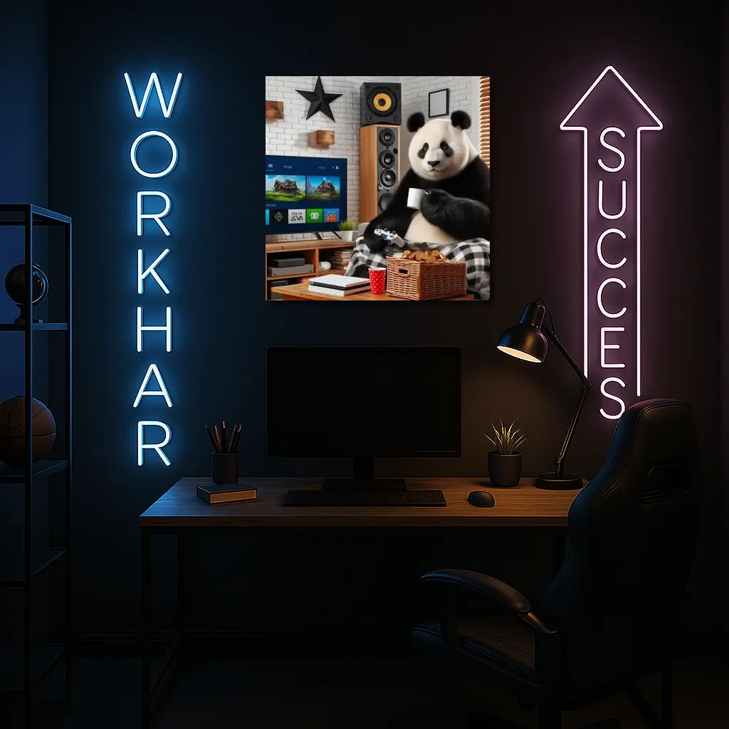 Panda Gaming Cozy Living Room Scene – Wall Art