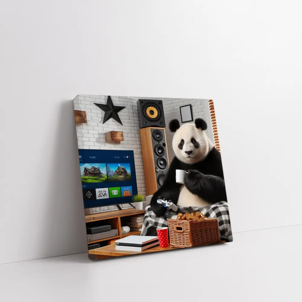 Panda Gaming Cozy Living Room Scene – Wall Art