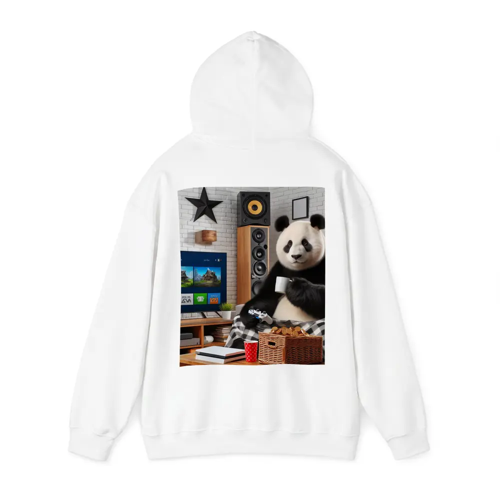 Panda Gaming Cozy Living Room Scene – Hoodies