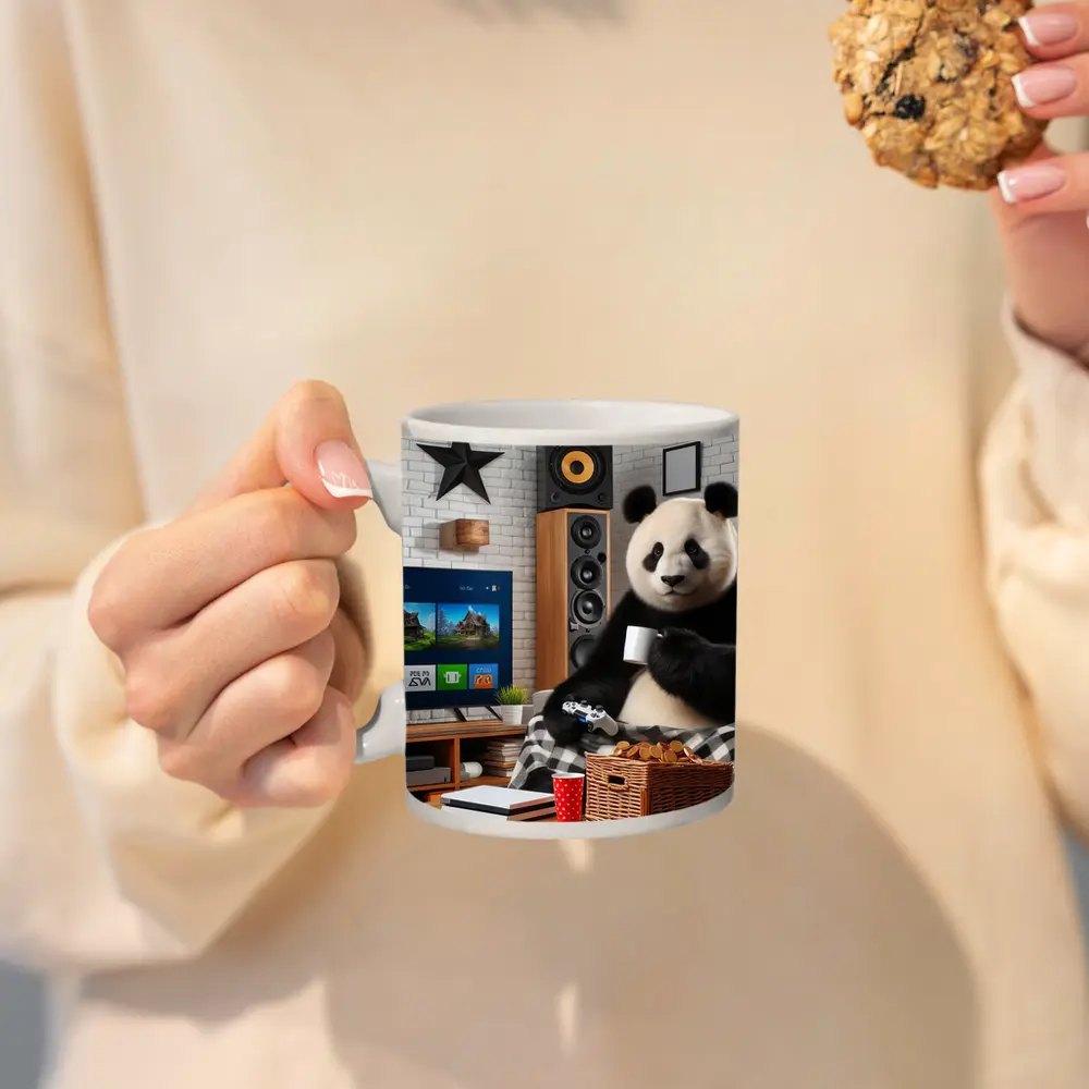 Panda Gaming Cozy Living Room Scene – Mugs