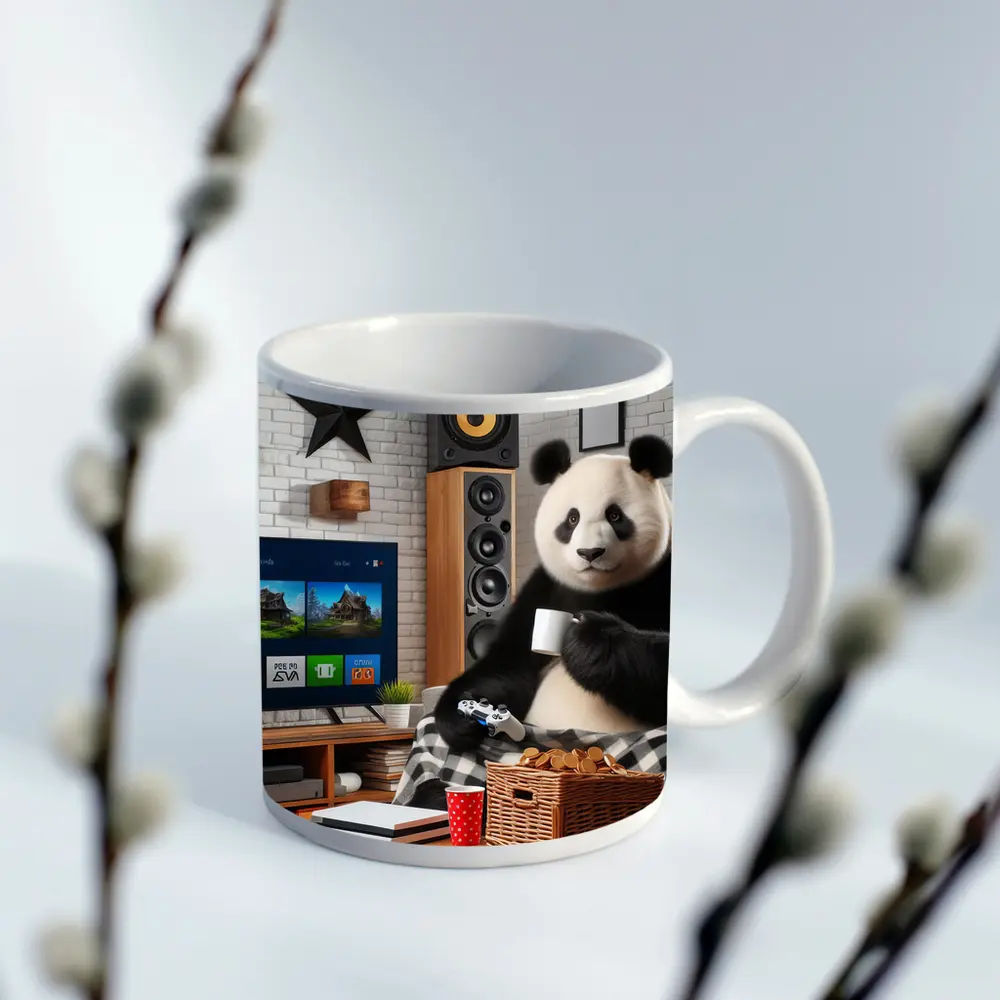 Panda Gaming Cozy Living Room Scene – Mugs