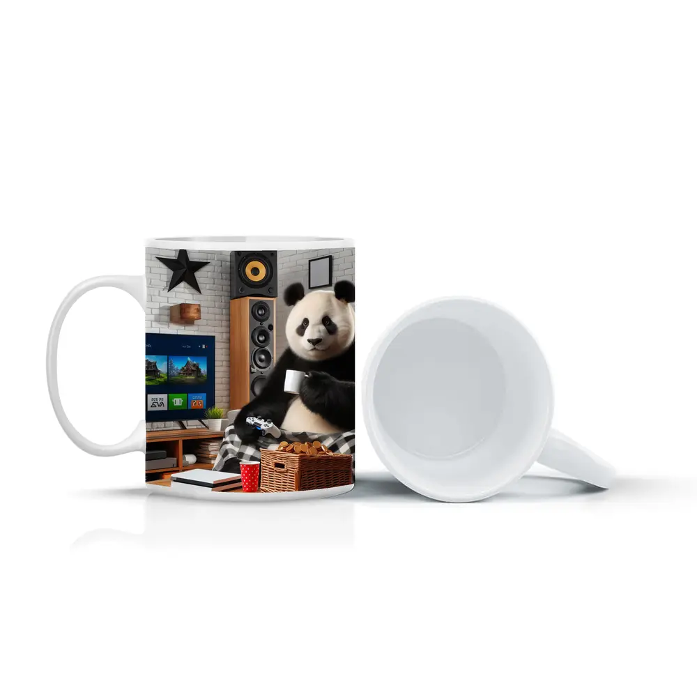 Panda Gaming Cozy Living Room Scene – Mugs