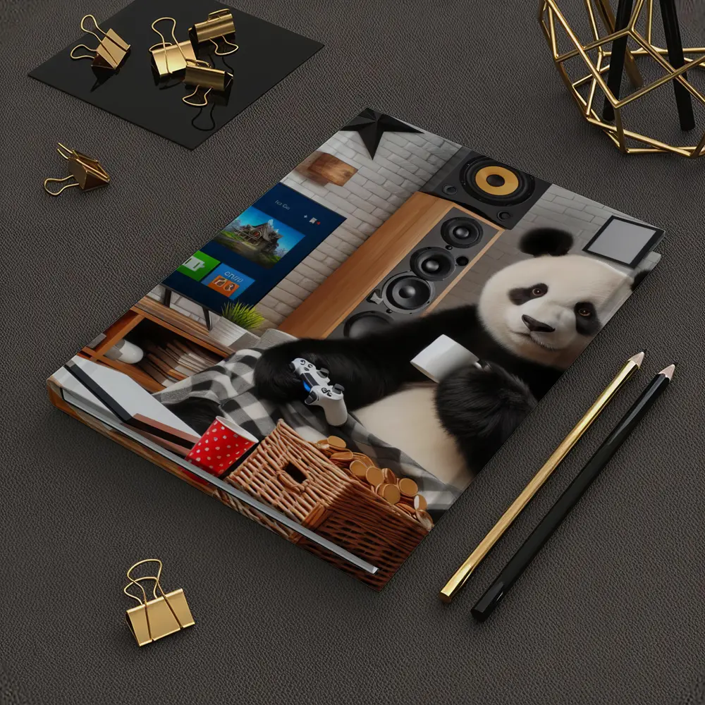 Panda Gaming Cozy Living Room Scene – Notebooks