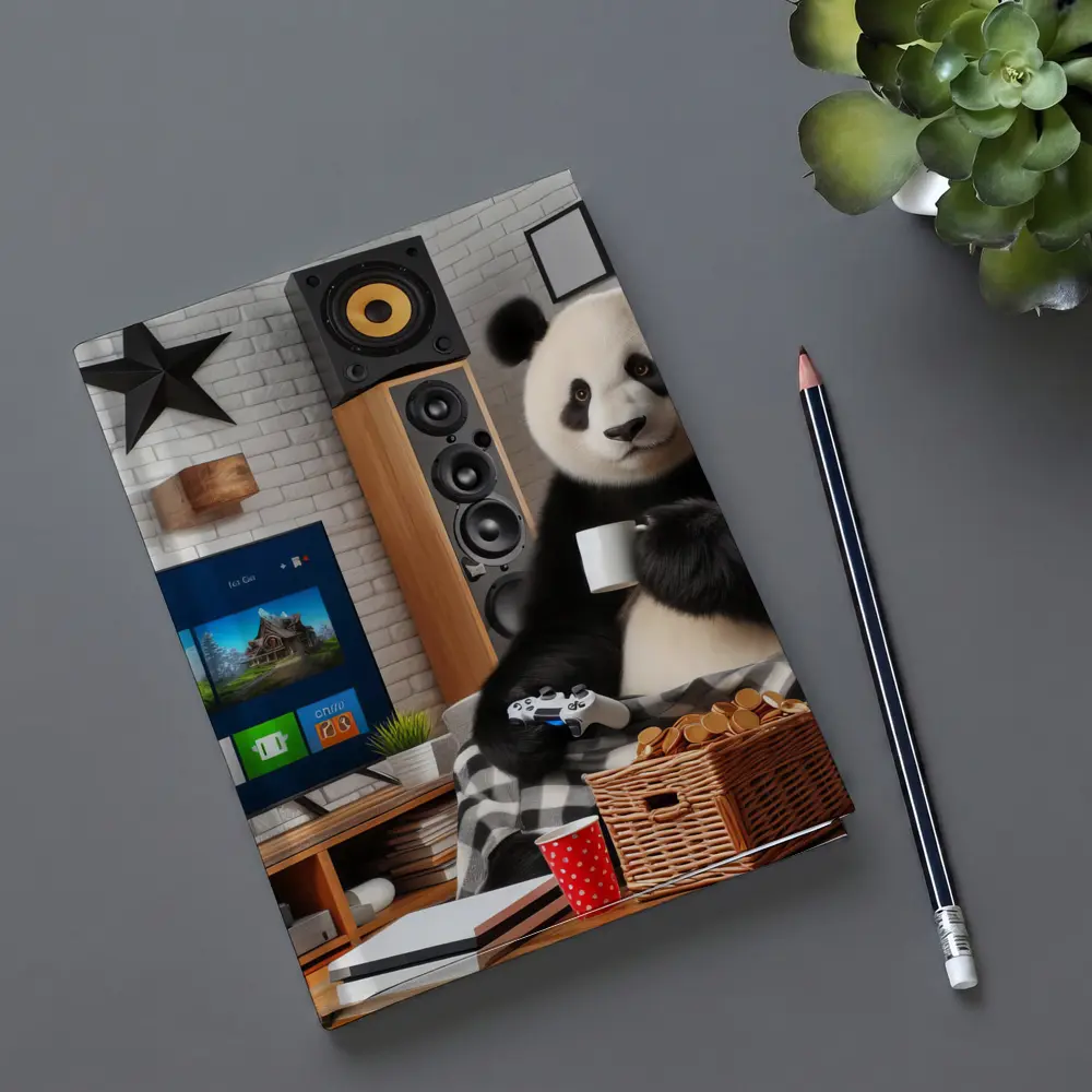 Panda Gaming Cozy Living Room Scene – Notebooks