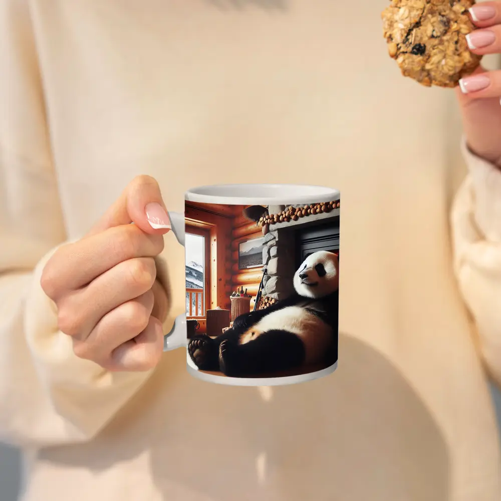 Giant Panda Relaxing By Cozy Fireplace – Mugs