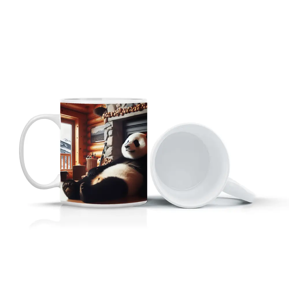 Giant Panda Relaxing By Cozy Fireplace – Mugs