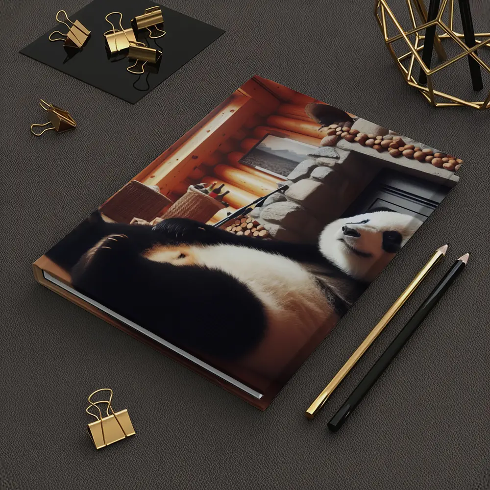 Giant Panda Relaxing By Cozy Fireplace – Notebooks