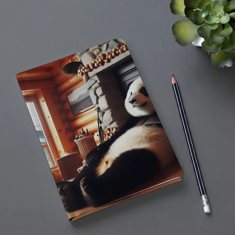 Giant Panda Relaxing By Cozy Fireplace – Notebooks
