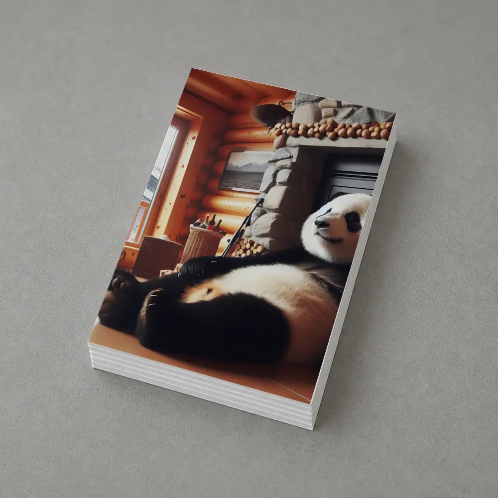 Giant Panda Relaxing By Cozy Fireplace – Postcards