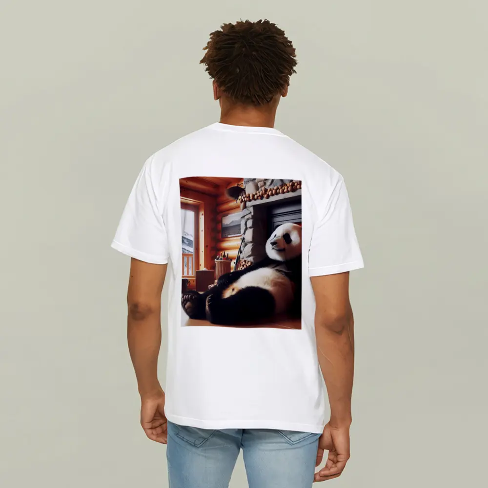 Giant Panda Relaxing By Cozy Fireplace – T-Shirts