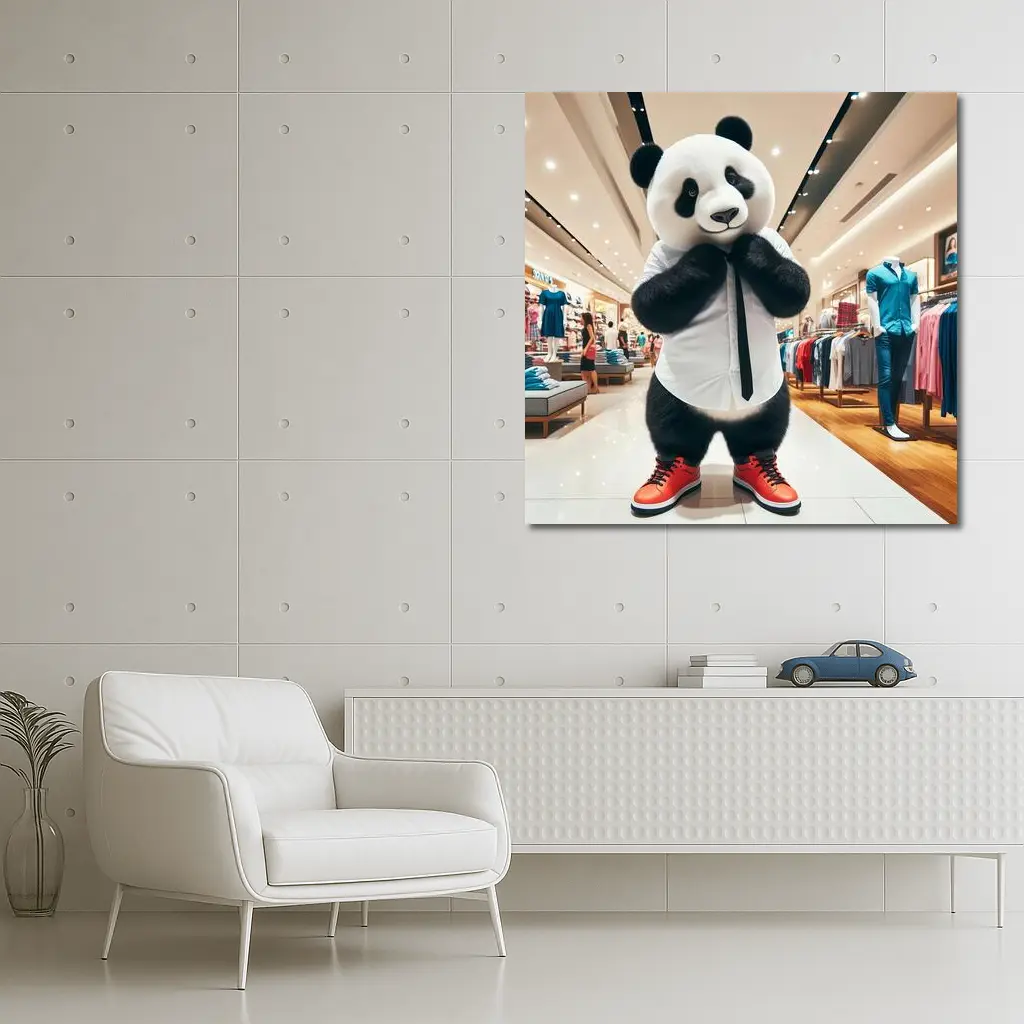 Panda Bear Dressed Up In Clothing Store – Wall Art