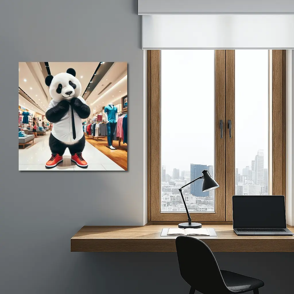 Panda Bear Dressed Up In Clothing Store – Wall Art