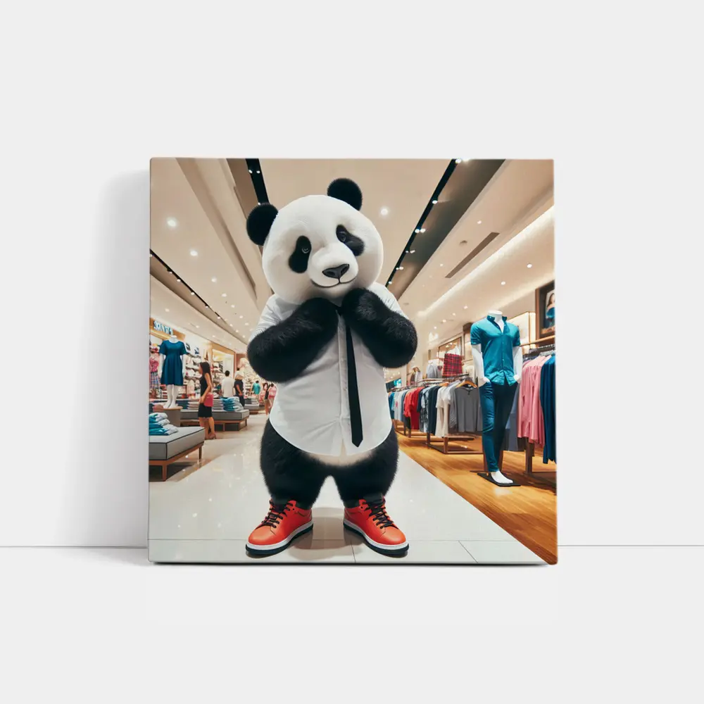 Panda Bear Dressed Up In Clothing Store – Wall Art