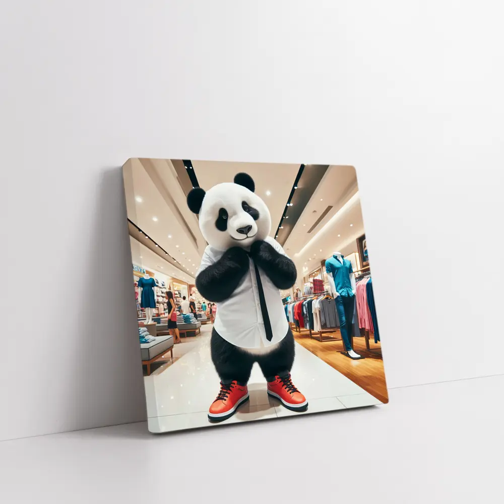 Panda Bear Dressed Up In Clothing Store – Wall Art