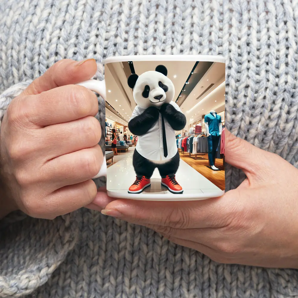Panda Bear Dressed Up In Clothing Store – Mugs