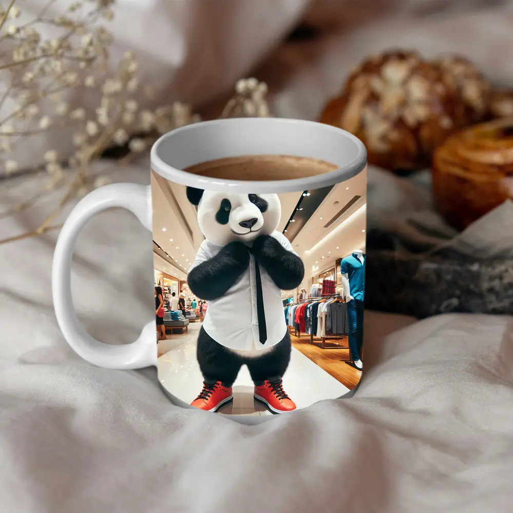 Panda Bear Dressed Up In Clothing Store – Mugs