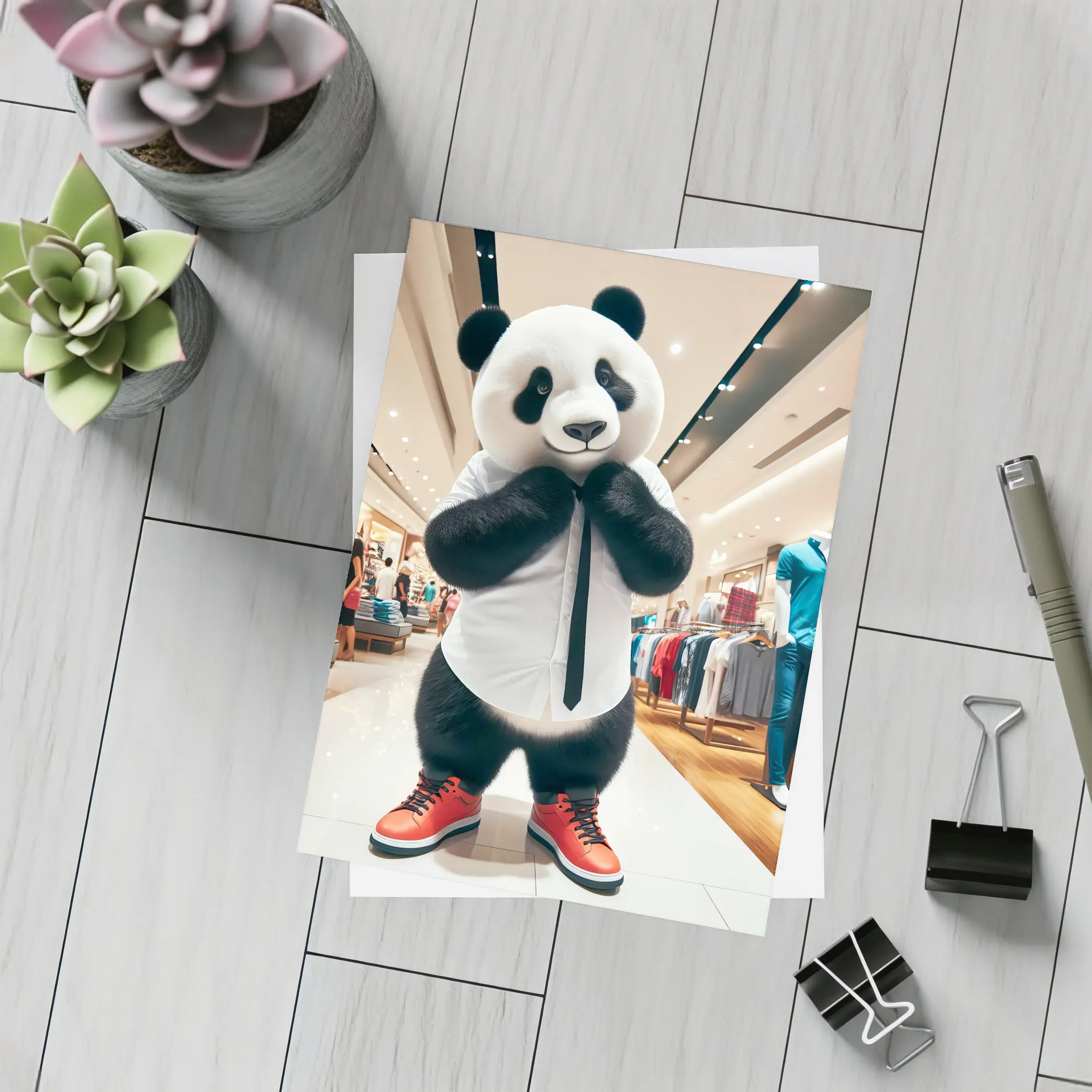 Panda Bear Dressed Up In Clothing Store – Postcards