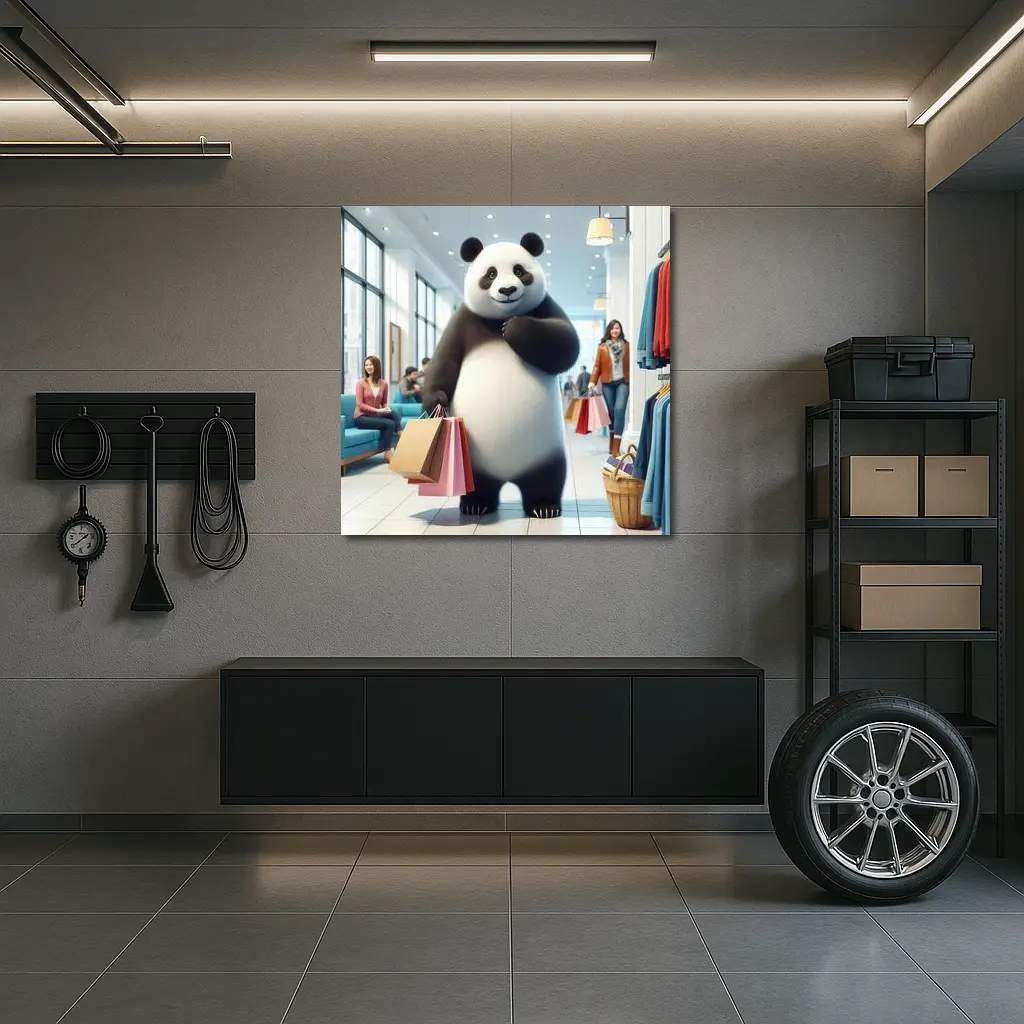 Panda Bear Shopping In Bright Retail Store – Wall Art