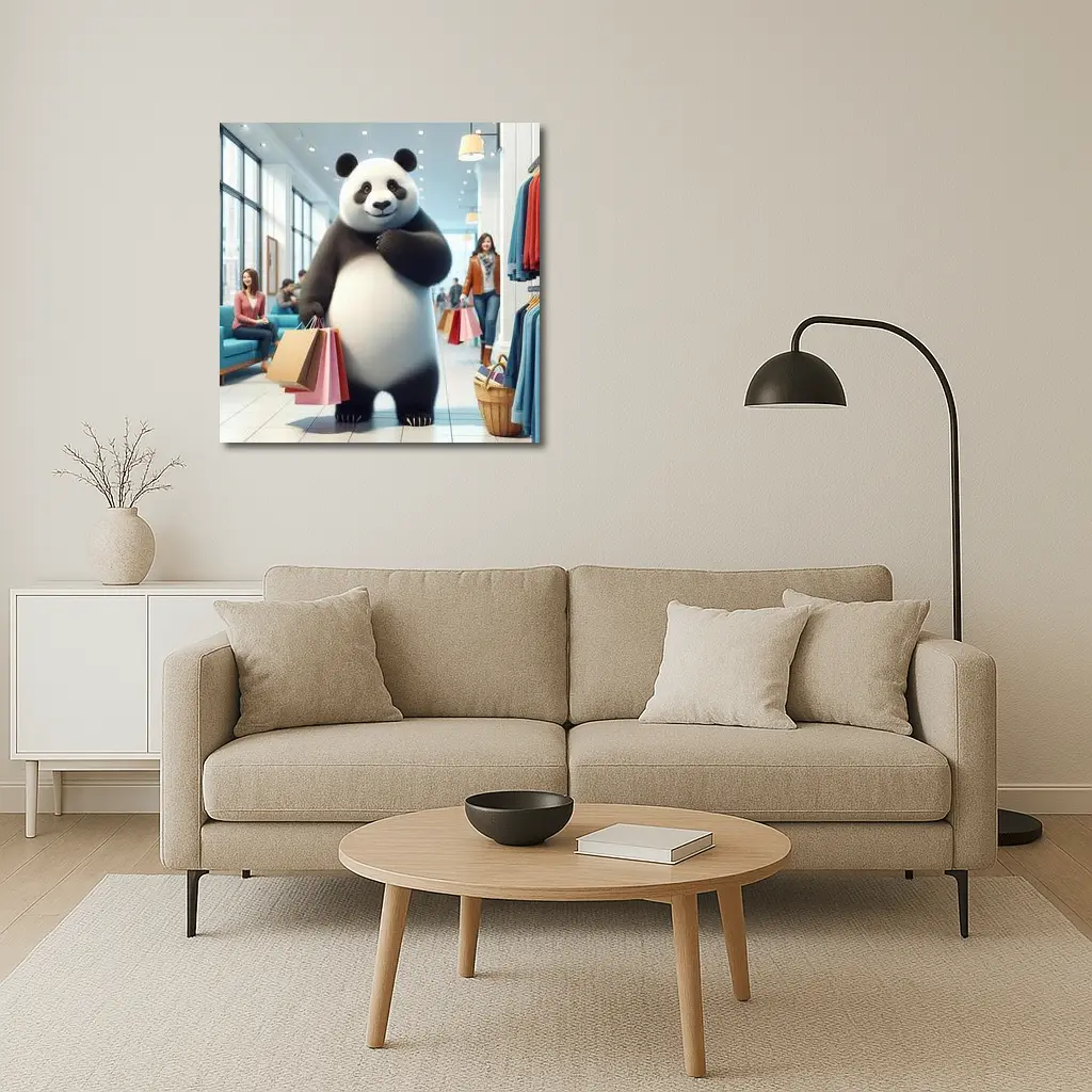 Panda Bear Shopping In Bright Retail Store – Wall Art