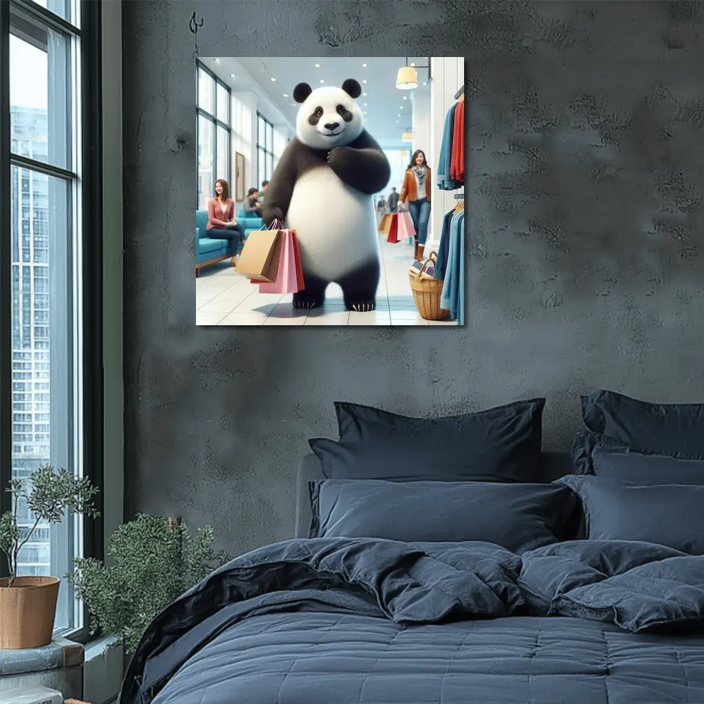 Panda Bear Shopping In Bright Retail Store – Wall Art