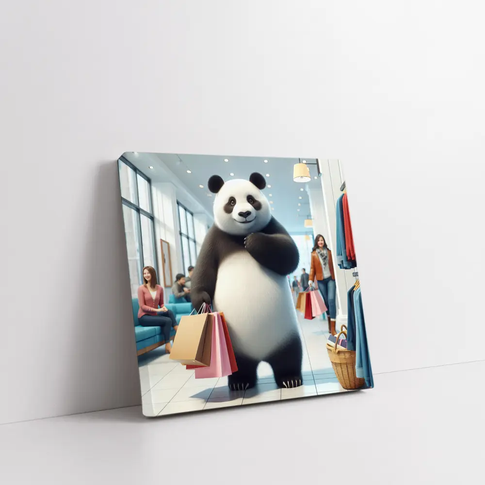 Panda Bear Shopping In Bright Retail Store – Wall Art