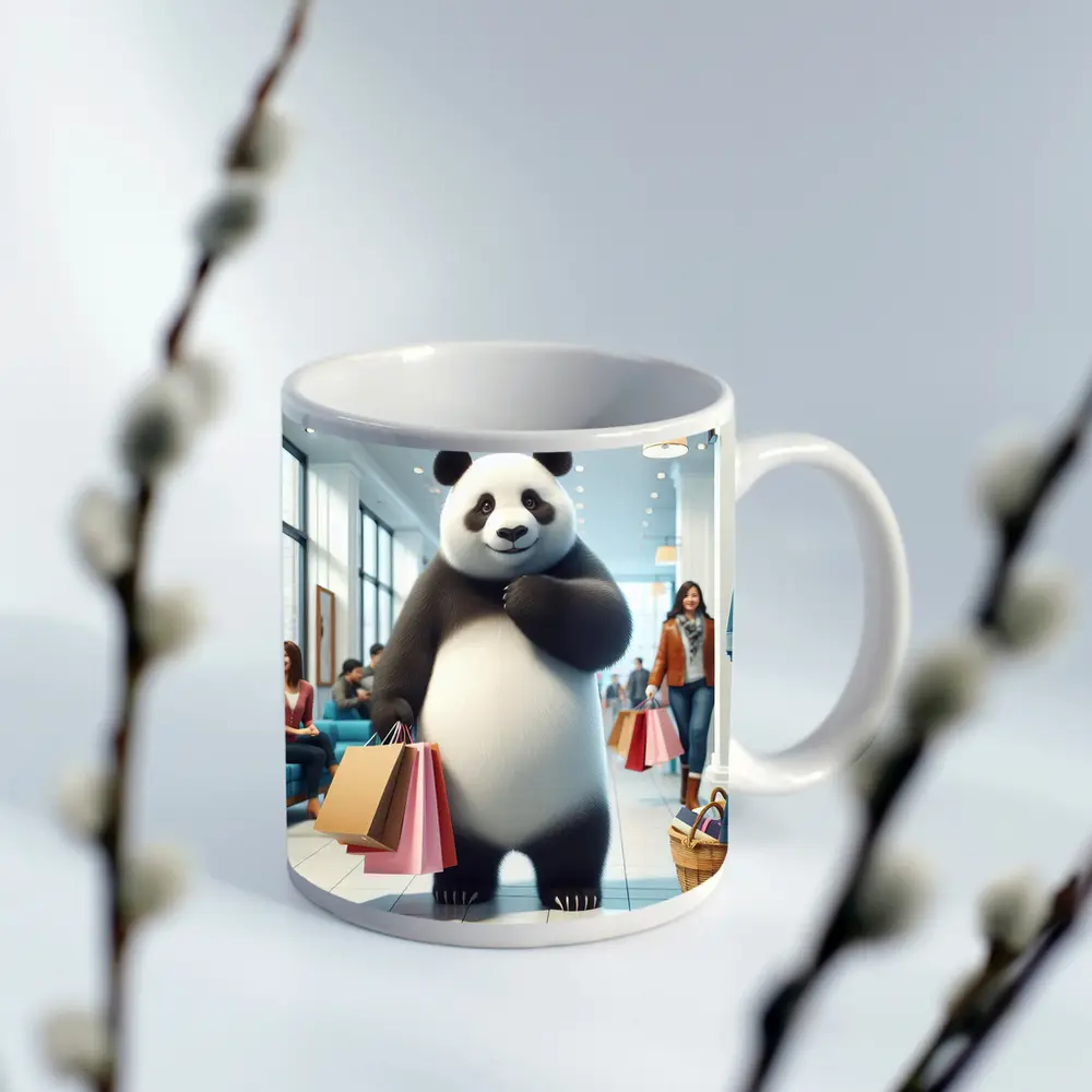 Panda Bear Shopping In Bright Retail Store – Mugs