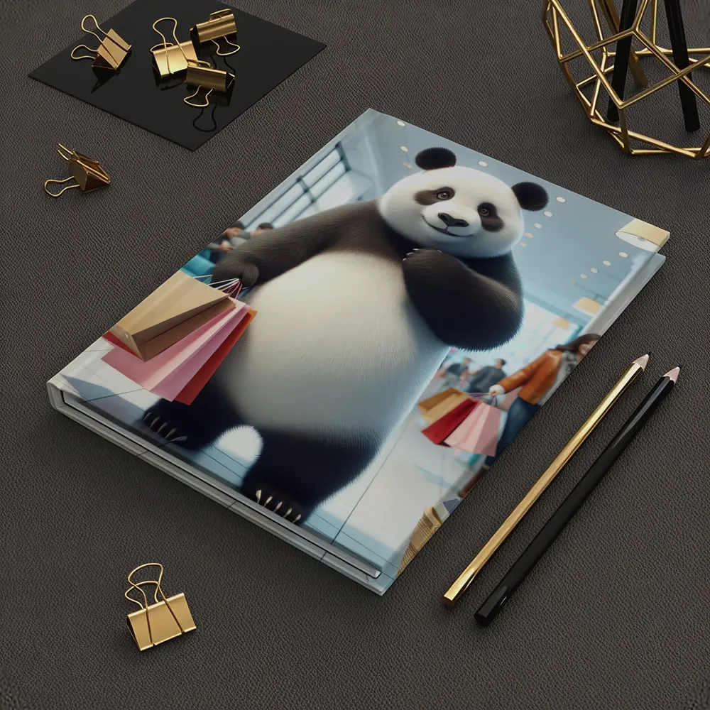 Panda Bear Shopping In Bright Retail Store – Notebooks