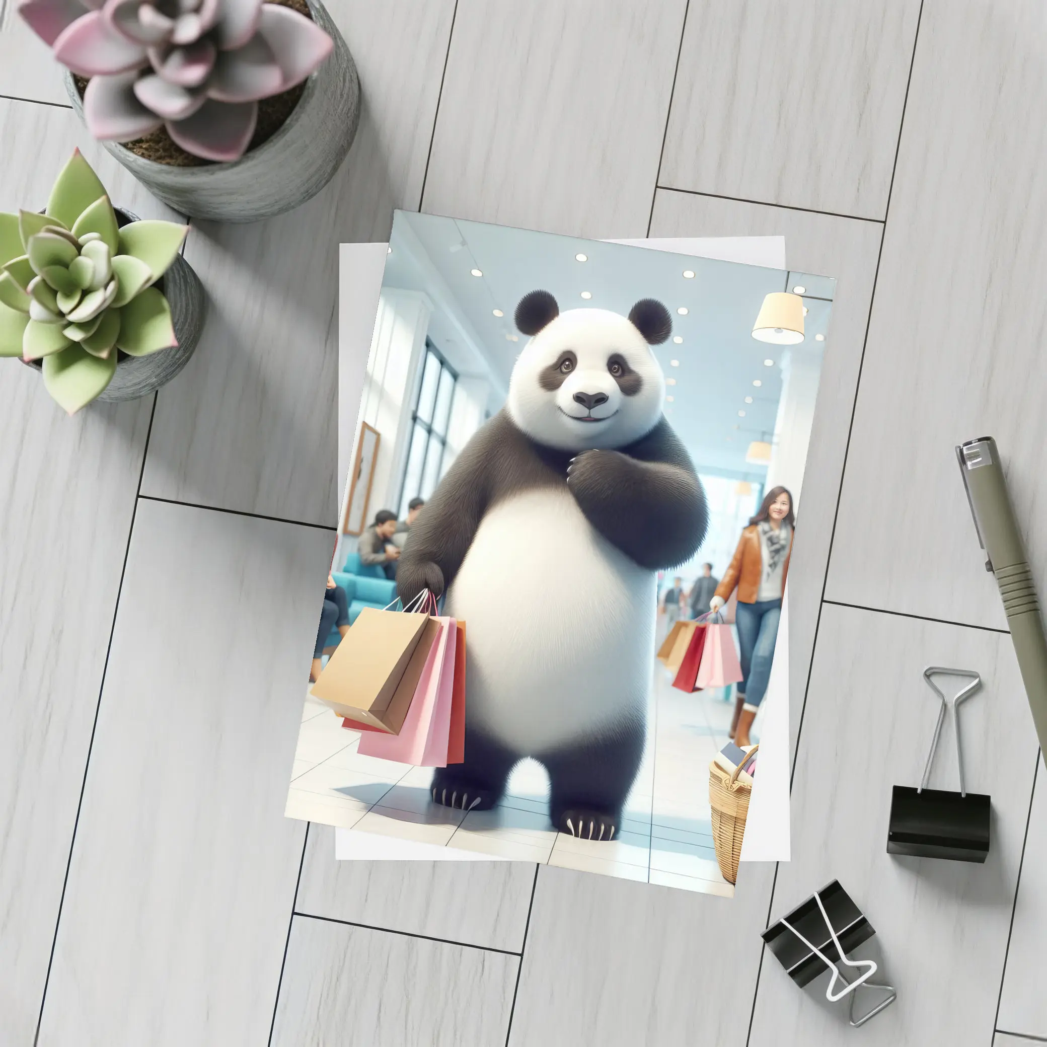 Panda Bear Shopping In Bright Retail Store – Postcards