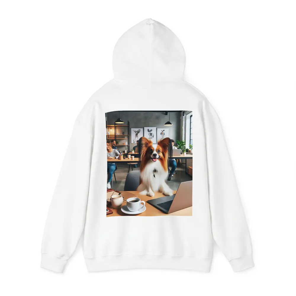 Papillon Dog Sitting at Office Desk – Hoodies