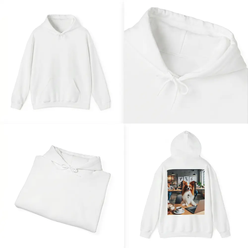 Papillon Dog Sitting at Office Desk – Hoodies
