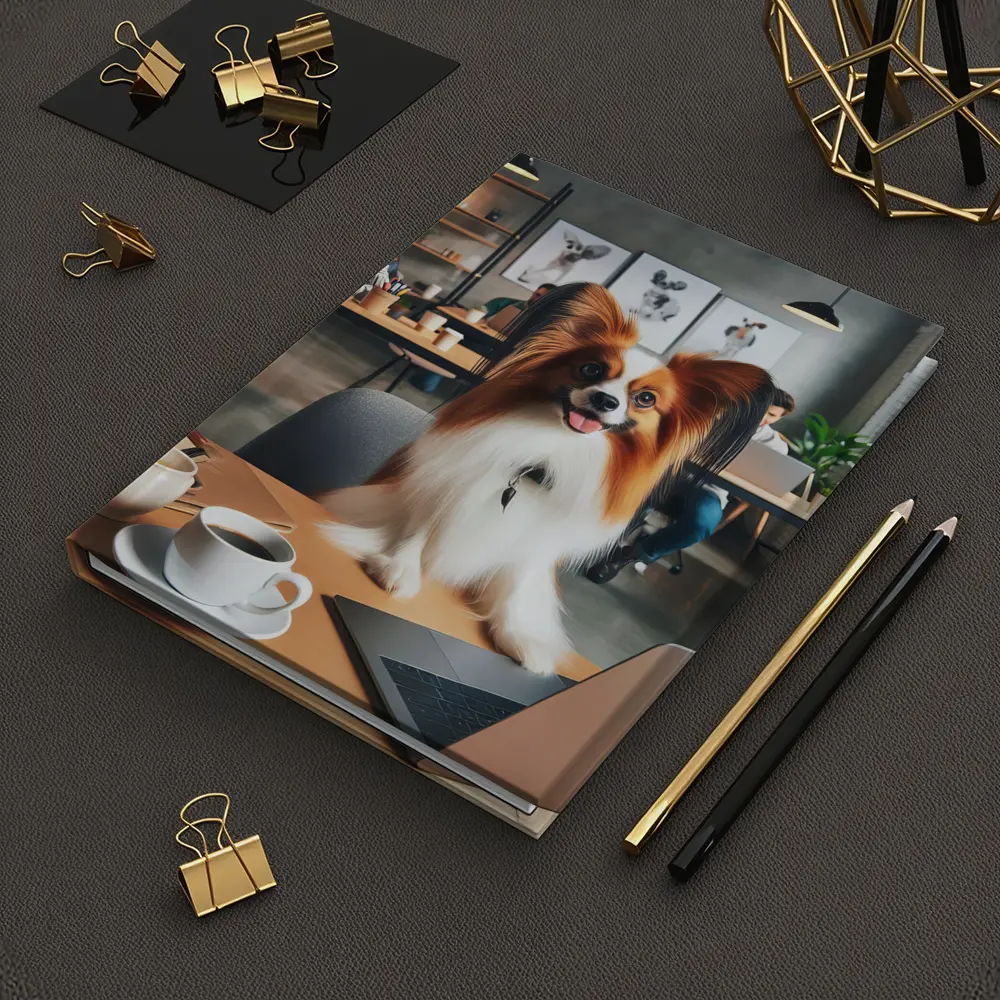 Papillon Dog Sitting at Office Desk – Notebooks