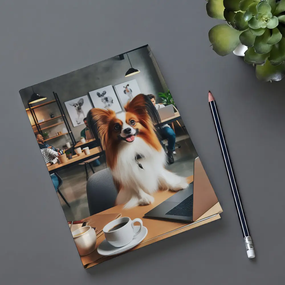 Papillon Dog Sitting at Office Desk – Notebooks