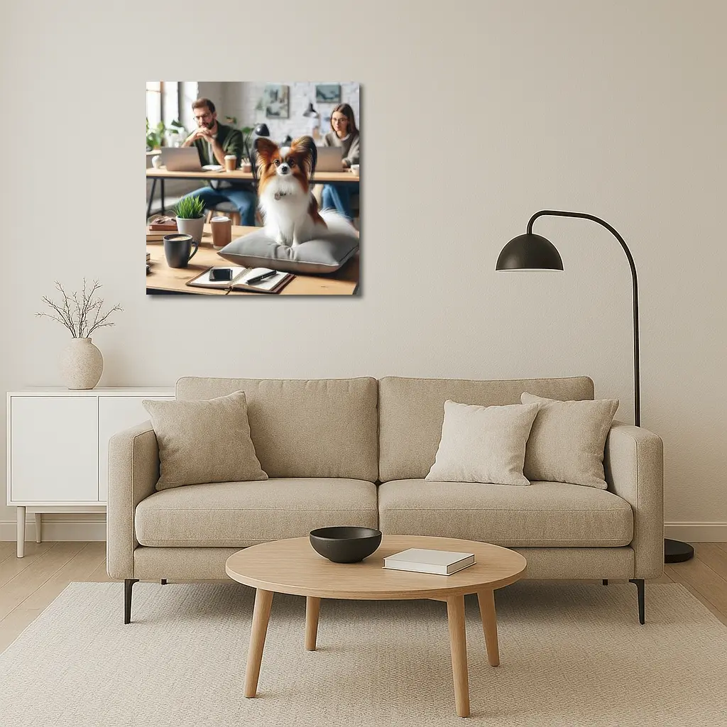 Papillon Dog Sitting on Pillow Office – Wall Art