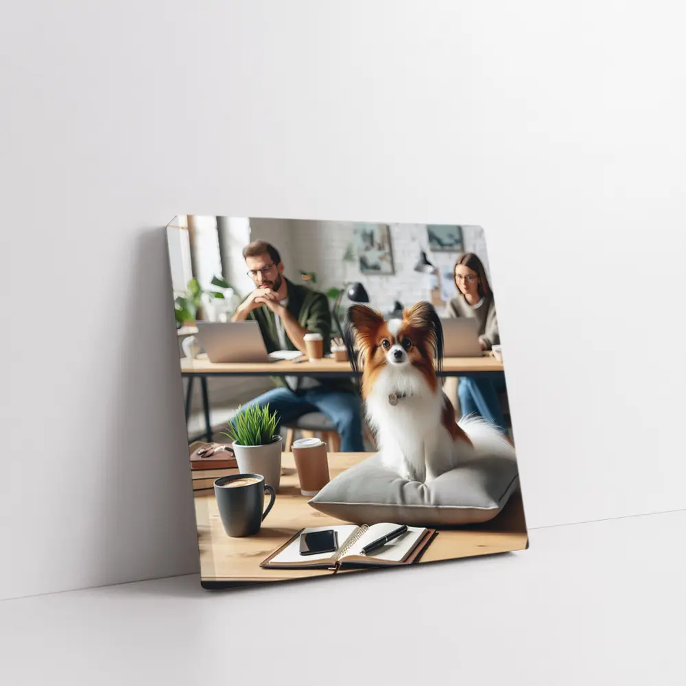 Papillon Dog Sitting on Pillow Office – Wall Art