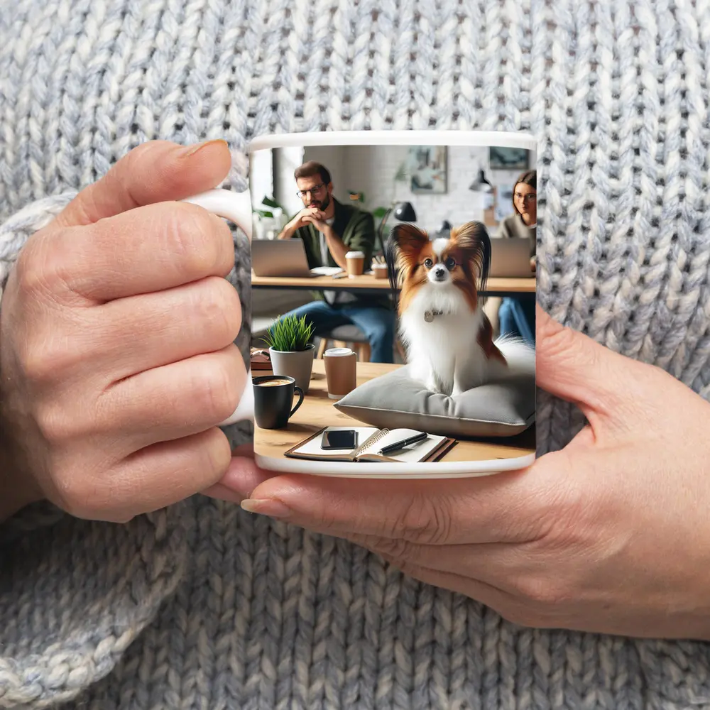 Papillon Dog Sitting on Pillow Office – Mugs