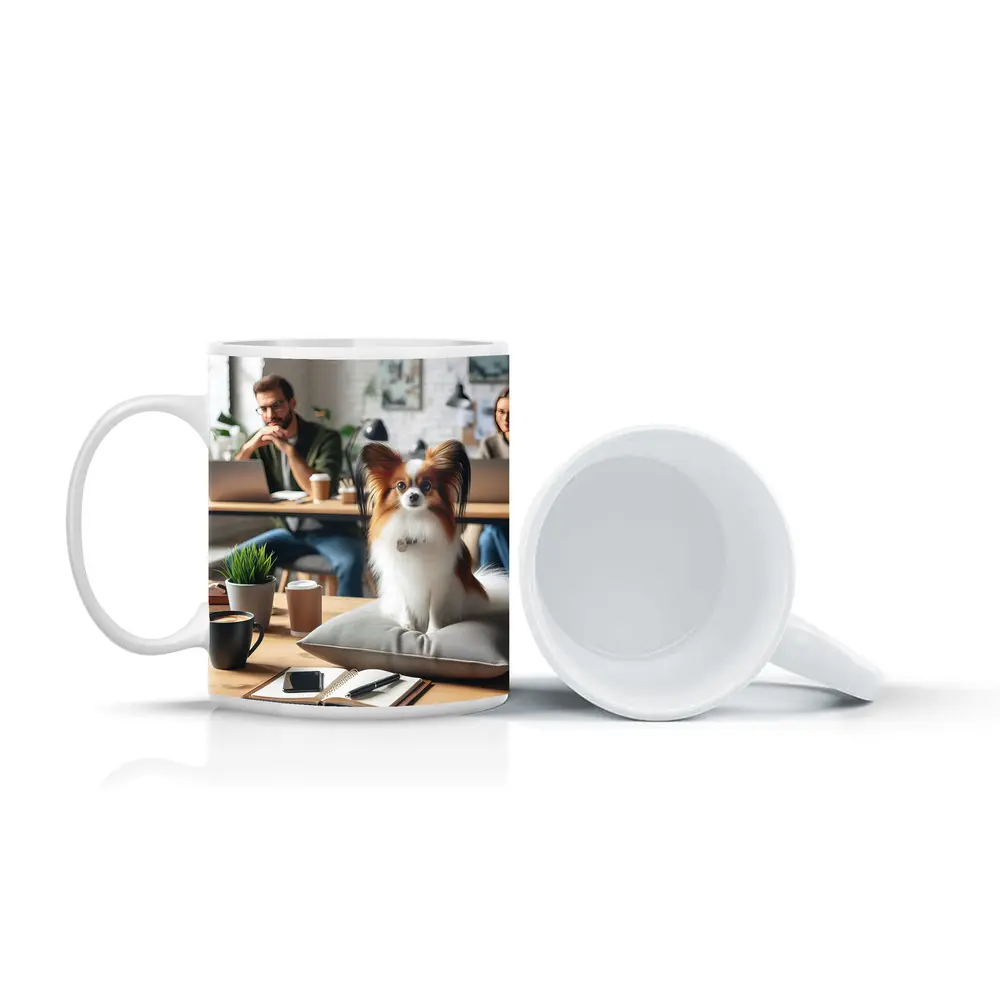 Papillon Dog Sitting on Pillow Office – Mugs
