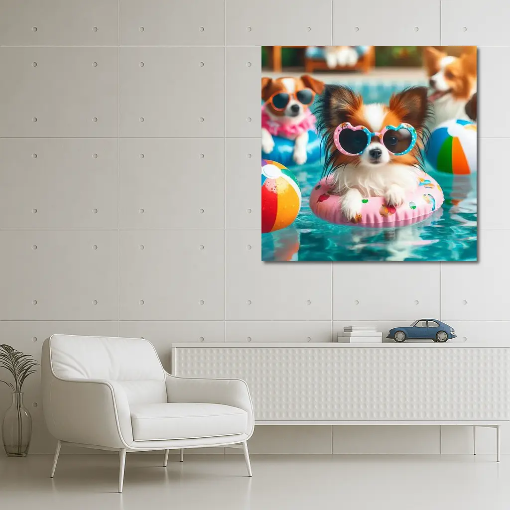 Papillon Dog Sunglasses Pool Party Summer – Wall Art
