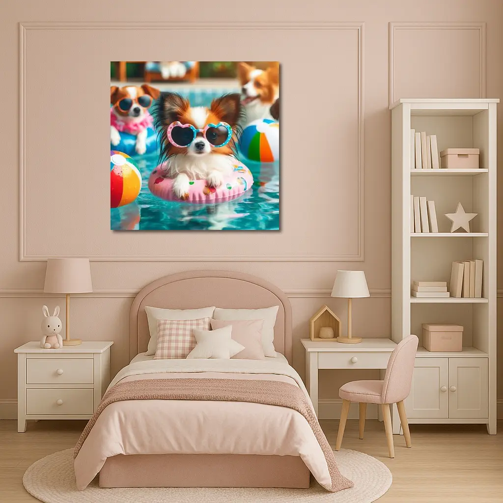 Papillon Dog Sunglasses Pool Party Summer – Wall Art