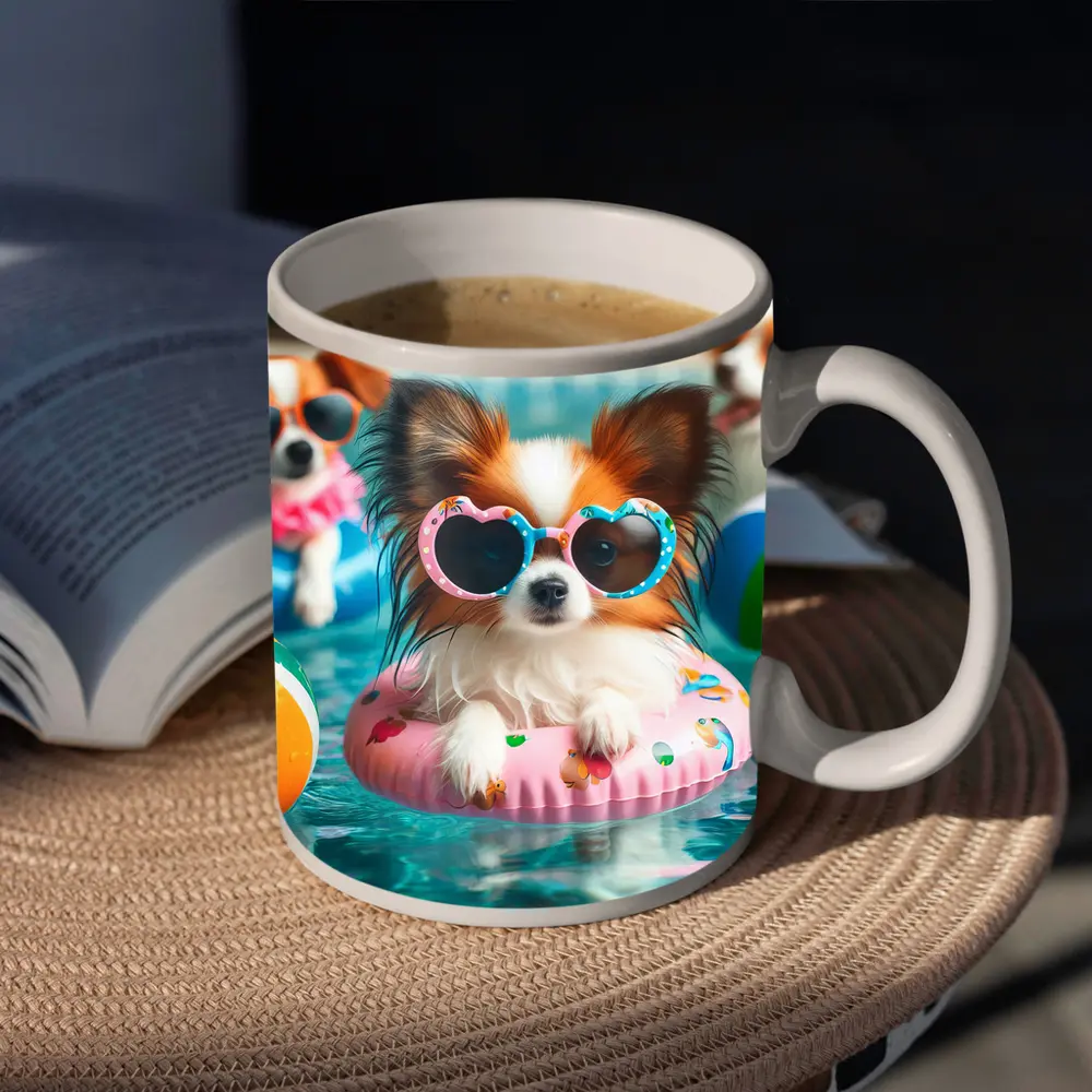 Papillon Dog Sunglasses Pool Party Summer – Mugs