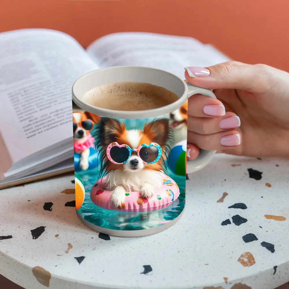 Papillon Dog Sunglasses Pool Party Summer – Mugs
