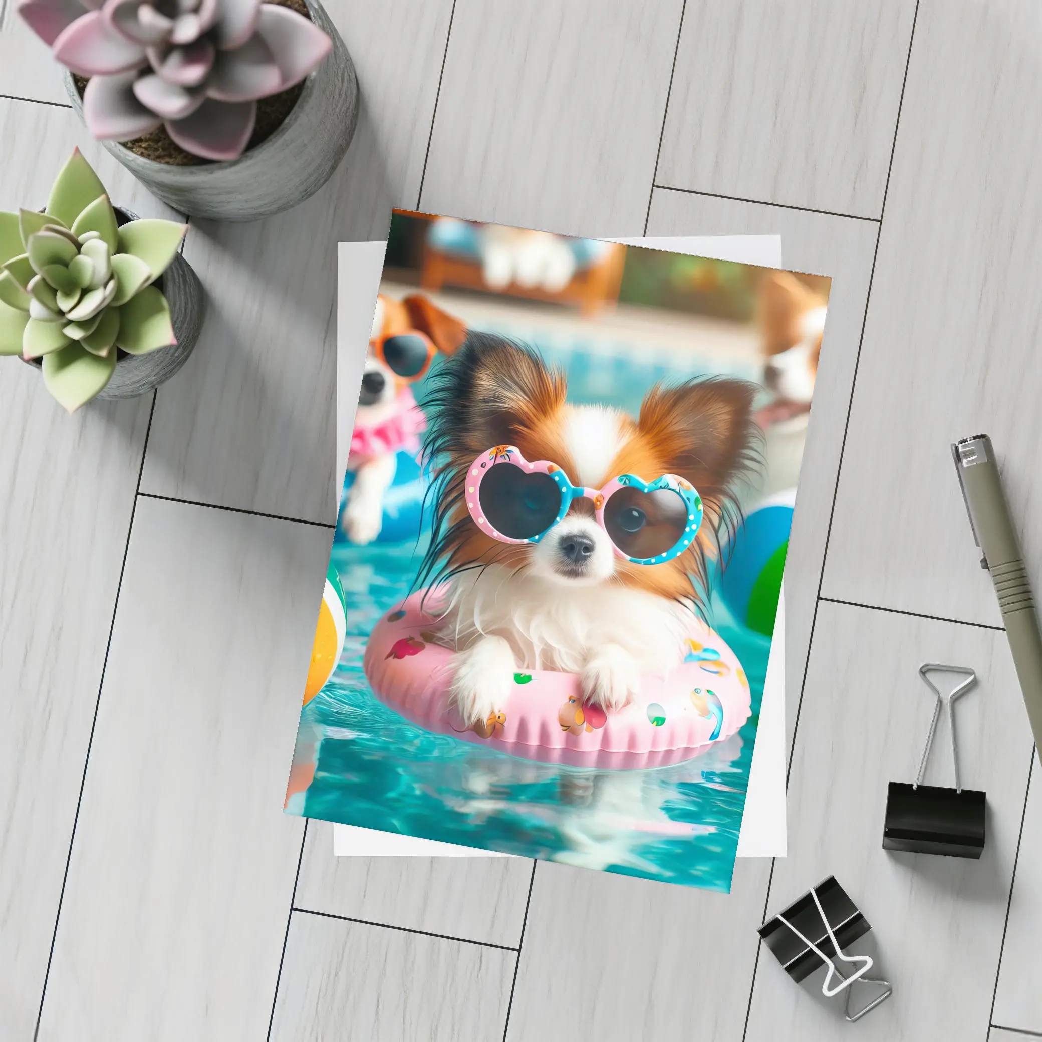 Papillon Dog Sunglasses Pool Party Summer – Postcards