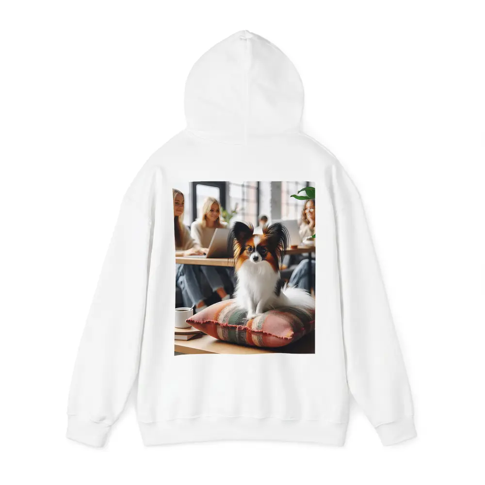 Papillon Dog Sitting on Pillow Cafe – Hoodies
