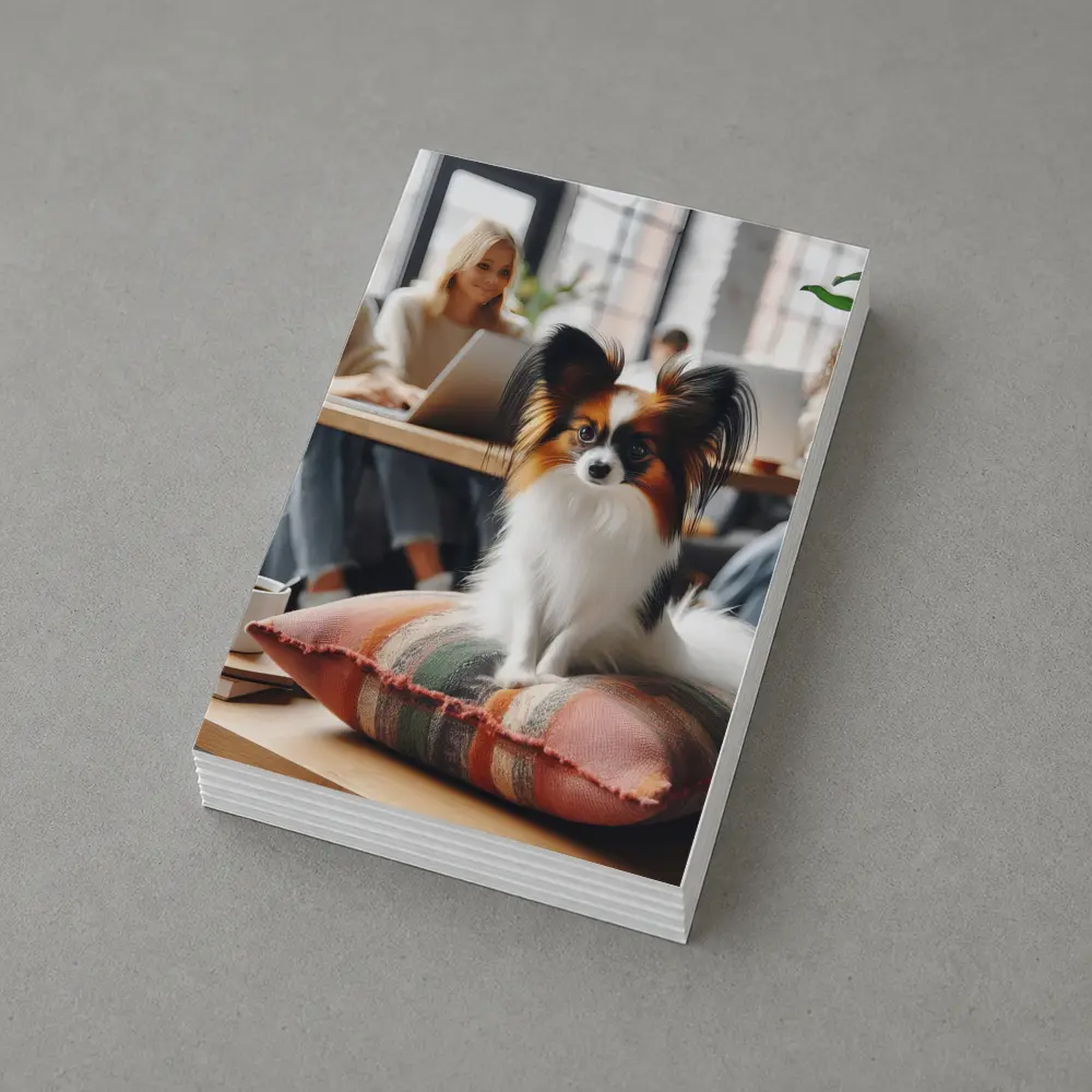 Papillon Dog Sitting on Pillow Cafe – Postcards