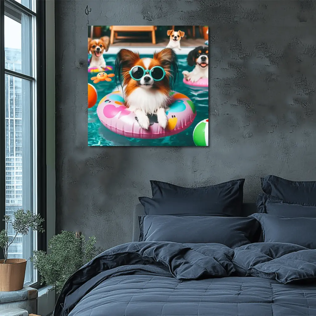 Papillon Dog Pool Party Summer Fun – Wall Art