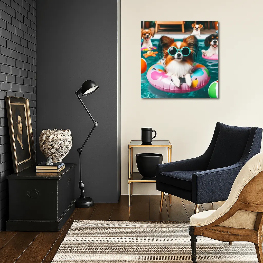 Papillon Dog Pool Party Summer Fun – Wall Art