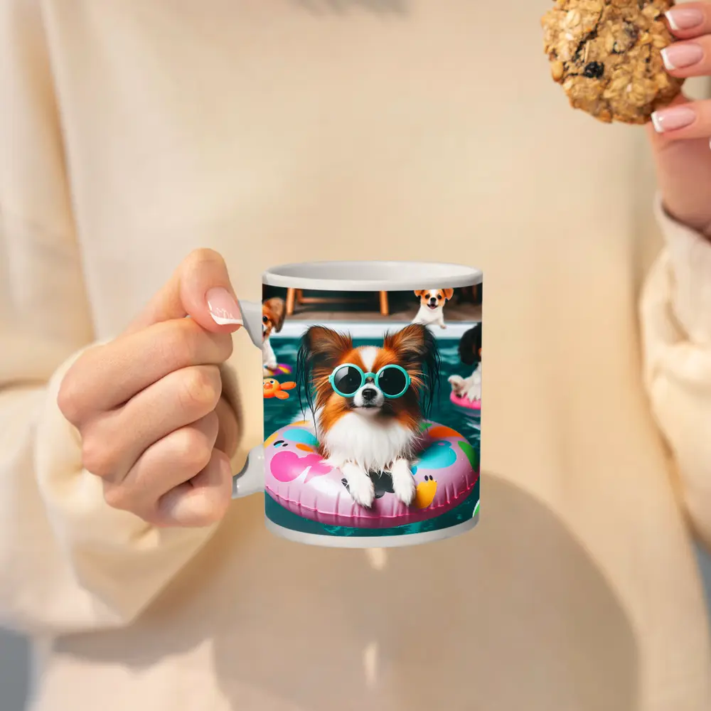 Papillon Dog Pool Party Summer Fun – Mugs